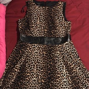 Sleeveless cheetah print dress pleather waist